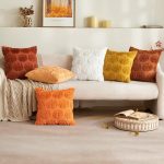 Set of 2 Fall Throw Pillow Covers - 18 x 18 Inch Plush Faux Wool Pumpkin Pattern