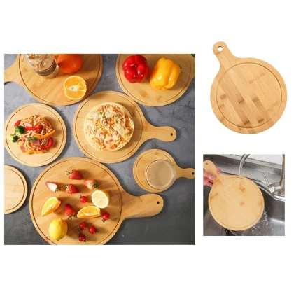 Bamboo Round Cutting Board with Handle for Bread, Pizza, and Fruit