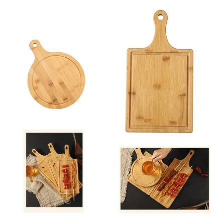 Bamboo Round Cutting Board with Handle for Bread, Pizza, and Fruit