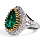 Hurrem Sultan ring with bottle-green lab-created emerald and AAA cubic zirconia in 925 sterling silver with white gold plating