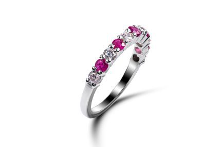 Gleam of Ruby and Moissanite Ring in sterling silver with ruby and Moissanite stones