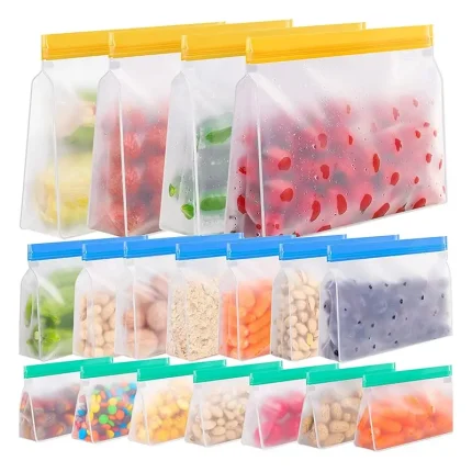 Reusable Silicone Food Storage Bags - Leakproof, Stand-Up, Freezer Safe