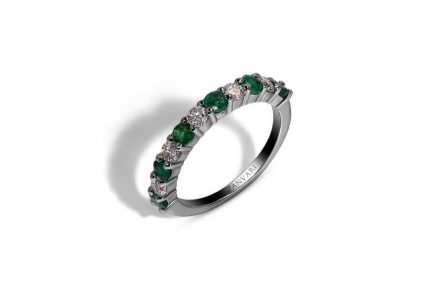 Gleam of Emerald and Moissanite Ring in 925 sterling silver with 2.75mm emerald and Moissanite stones