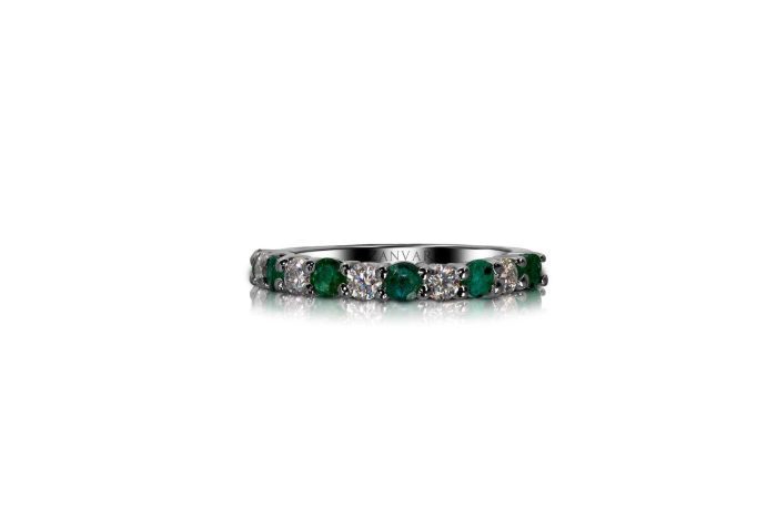 Gleam of Emerald and Moissanite Ring in 925 sterling silver with 2.75mm emerald and Moissanite stones