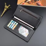 Men's long PU leather wallet with card holder, coin purse, and slim business design