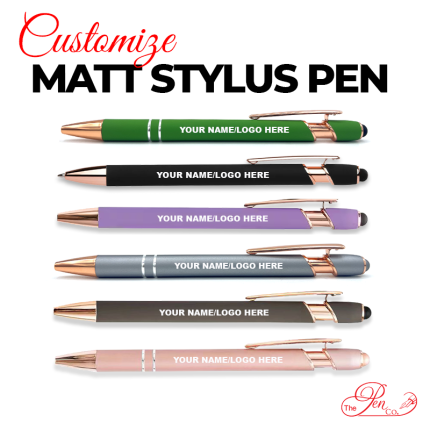 Pack of 6 customized rose gold metal ball pens with soft touch and matt finish