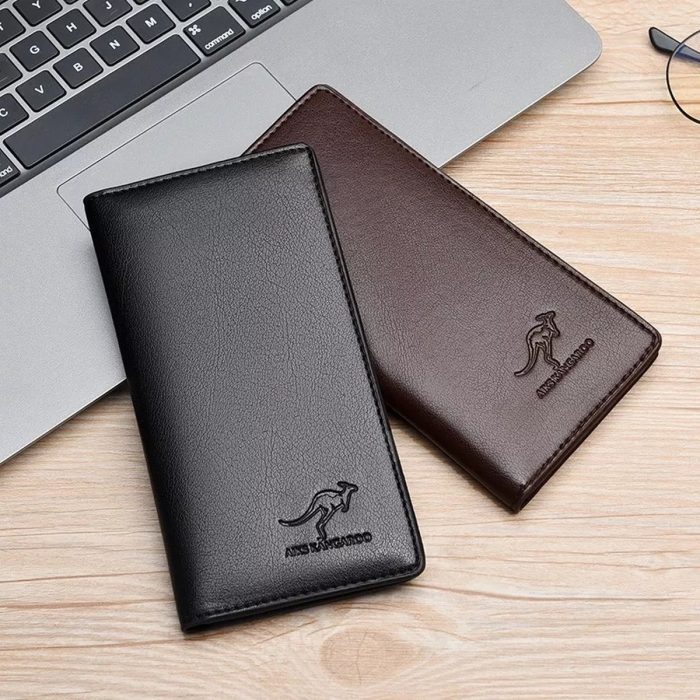 Slim and lightweight long wallet for men made of PU leather with card holder compartments