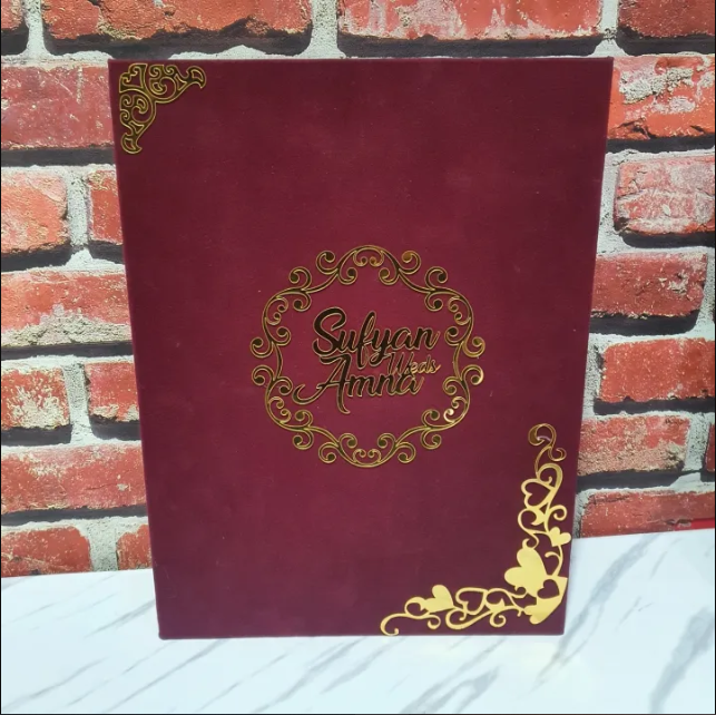 Velvet Customized Nikkah Booklet in 8 x 12 size, personalized for a memorable wedding ceremony