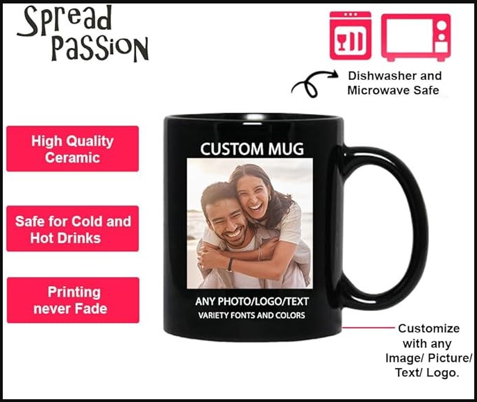 Personalized 11oz black mug with custom name, photo, or logo – perfect gift