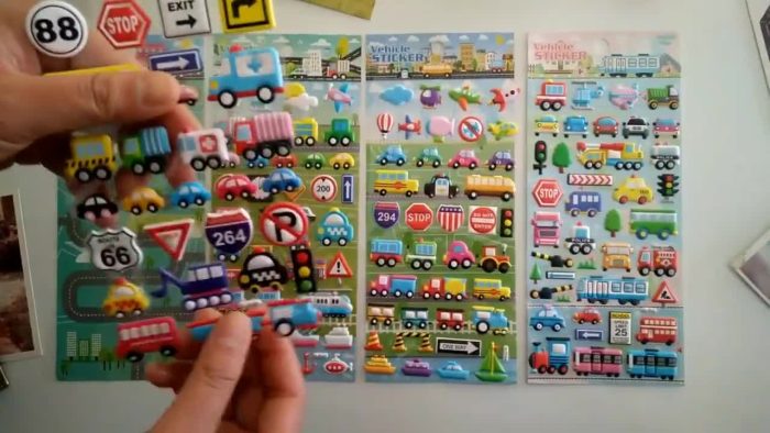 3D Bubble Stickers with Cartoon Cars, Trucks, and Planes for Kids