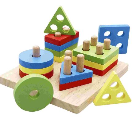 Multi-Tasking Wooden Puzzle Shape and Color Sorter for Kids