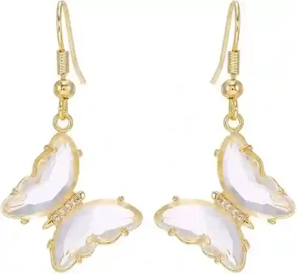 CZ Butterfly Drop Dangle Earrings - 925 Sterling Silver, Golden Plated, Hypoallergenic Jewelry for Women and Teens