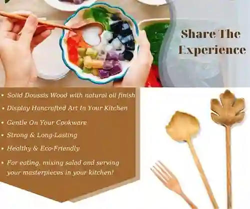 Natural Wooden Spoons and Forks Set - Handmade Cooking Utensils for Thanksgiving and Christmas Gifts