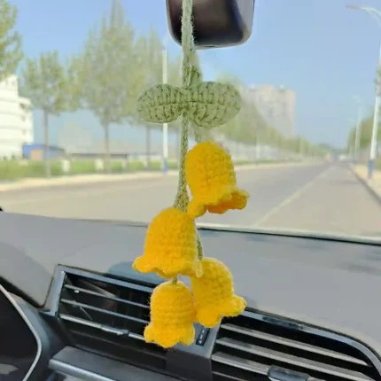 Handmade Knitted Rear View Mirror Pendant - Cute Car Decor and Aesthetic Gift for Car and Home Decorations