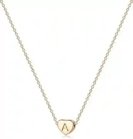 14K gold-plated dainty initial heart necklace with letter pendant for women