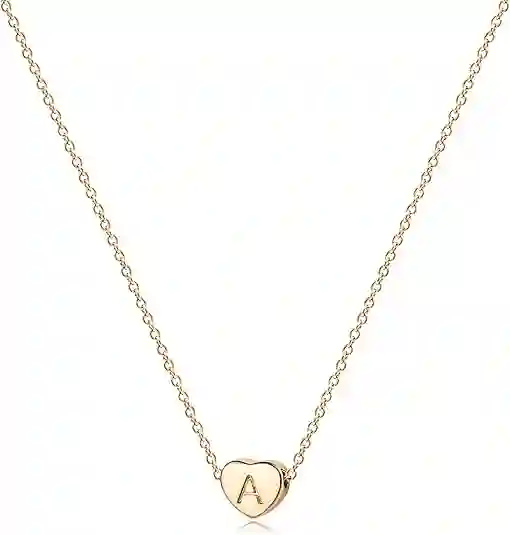 14K gold-plated dainty initial heart necklace with letter pendant for women