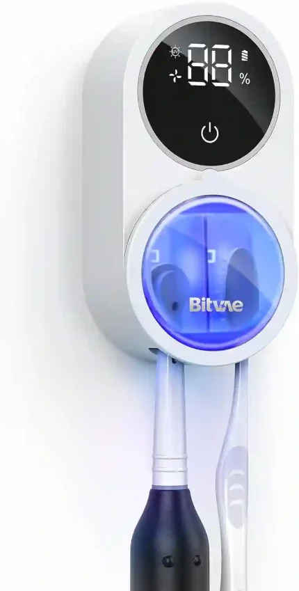 Bitvae Toothbrush Cleaner with UV-C cleaning, air drying, LED smart screen, and wall-mount holder