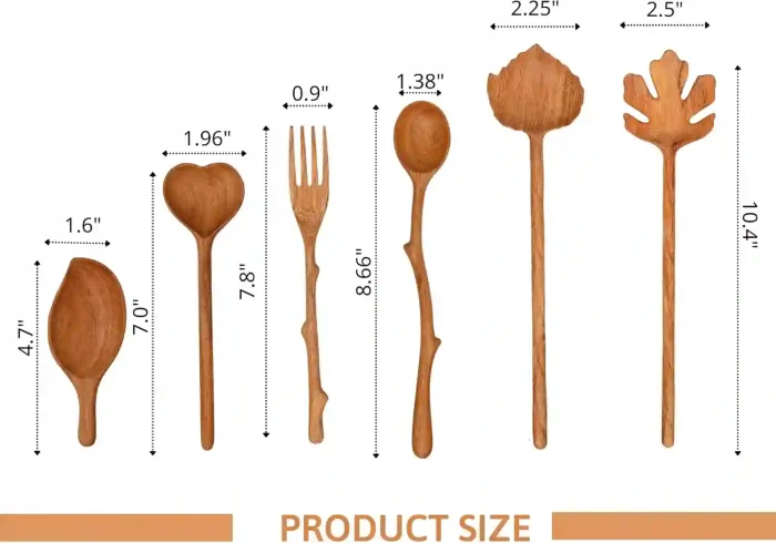 Natural Wooden Spoons and Forks Set - Handmade Cooking Utensils for Thanksgiving and Christmas Gifts