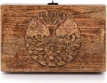 Samhita Handmade Mango Wood Tree of Life Keepsake Box – Vintage Flame Work Finish