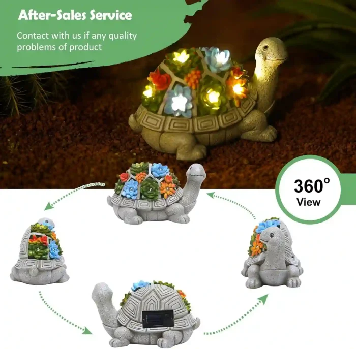 Nacome Solar Garden Turtle Statue with Succulents and LED Lights for Outdoor Decor