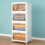 4-Tier Stackable Plastic Storage Bins with Wheels and Magnetic Doors