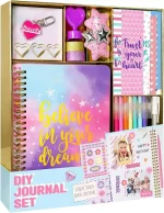 DIY Journal Kit for Girls with stickers, colorful pens, glitter tapes, and a 60-page spiral journal – perfect creative gift