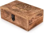 Samhita Handmade Mango Wood Tree of Life Keepsake Box – Vintage Flame Work Finish