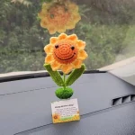 Handmade Sunflowers Hippie Bobblehead - Car Dashboard Decor for Women, Positive Gift Idea