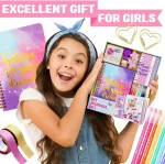 DIY Journal Kit for Girls with stickers, colorful pens, glitter tapes, and a 60-page spiral journal – perfect creative gift