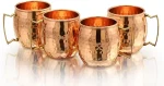 Pure Copper Hammered Mugs with Copper Straws and Wooden Coasters Gift Set – Set of 4, 16 oz.