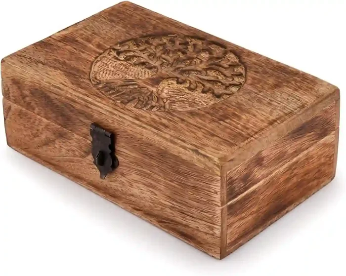 Samhita Handmade Mango Wood Tree of Life Keepsake Box – Vintage Flame Work Finish