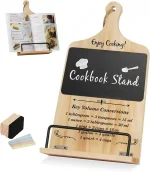 Wooden Cookbook Stand with Chalkboard, Conversion Chart, and Adjustable Angle - Perfect Christmas Gift for Women and Kitchen Décor