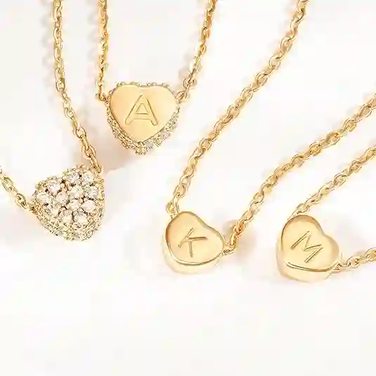 14K gold-plated dainty initial heart necklace with letter pendant for women