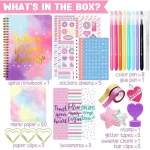 DIY Journal Kit for Girls with stickers, colorful pens, glitter tapes, and a 60-page spiral journal – perfect creative gift