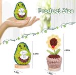 Handmade emotional support pickle cucumber gifts - Knitted avocado and sunflower with card and wooden base