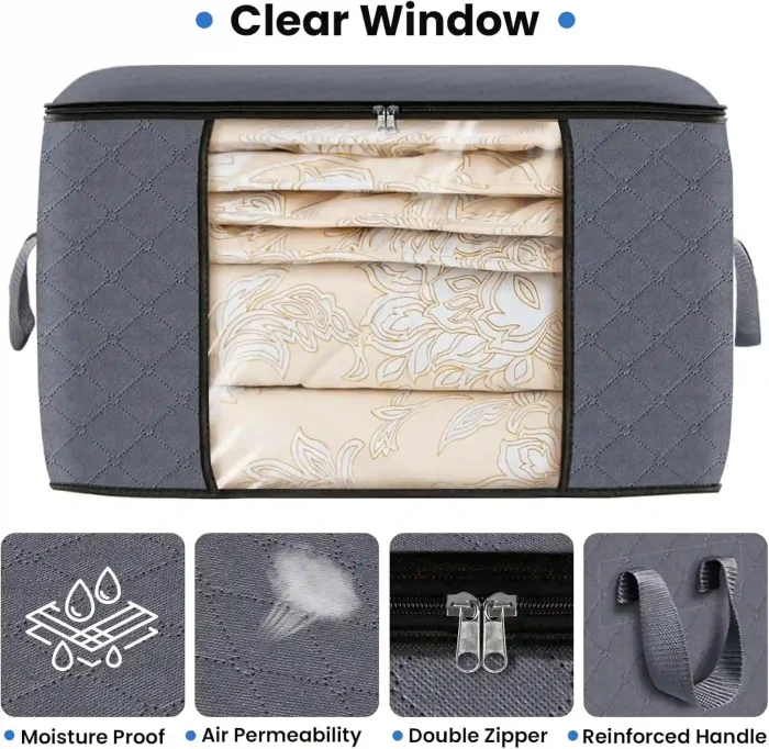 Foldable Clothes Storage Bags with Handles and Clear Windows – 6-Pack, Grey