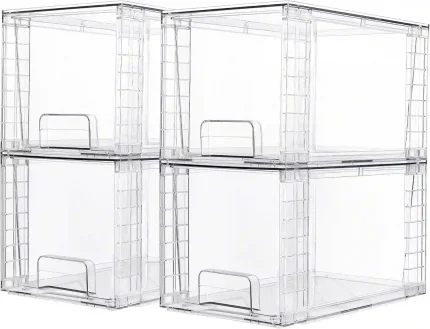 Vtopmart 4-Pack Large Stackable Acrylic Storage Drawers - Clear Organizers for Kitchen, Pantry, Bathroom, and Closet