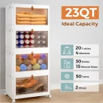 4-Tier Stackable Plastic Storage Bins with Wheels and Magnetic Doors