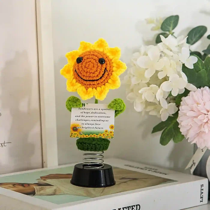 Handmade Sunflowers Hippie Bobblehead - Car Dashboard Decor for Women, Positive Gift Idea