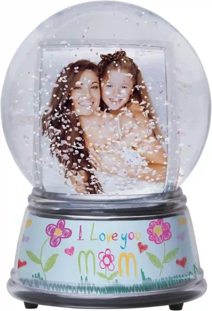 Personalized DIY photo snow globe with glitter and custom photo display