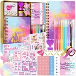 DIY Journal Kit for Girls with stickers, colorful pens, glitter tapes, and a 60-page spiral journal – perfect creative gift