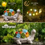 Nacome Solar Garden Turtle Statue with Succulents and LED Lights for Outdoor Decor