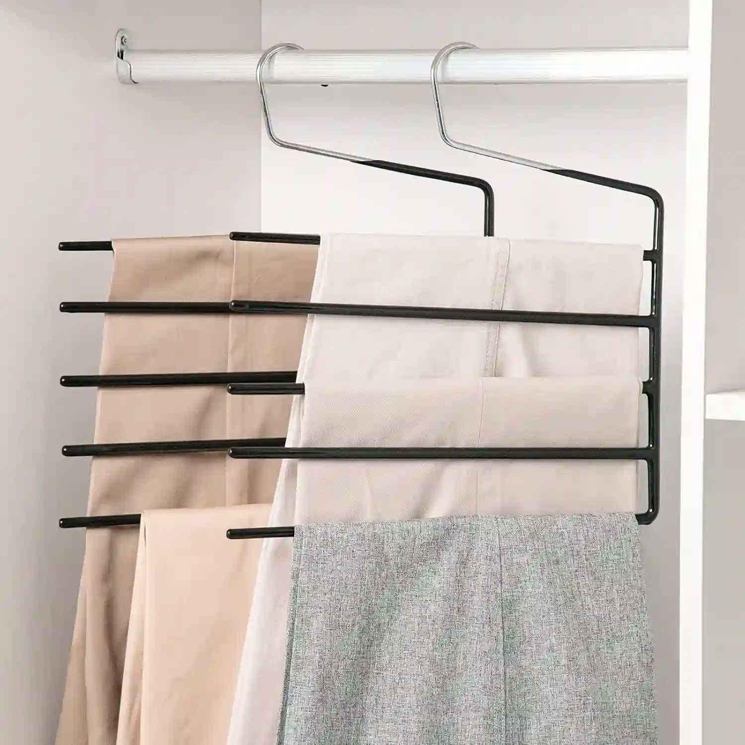 Nature Smile Pants Hangers - 3-Pack Heavy Duty 5-Tier Closet Organizer Nature Smile 3-Pack Heavy Duty Pants Hangers - 5-Tier Space Saving Non-Slip Closet Organizer