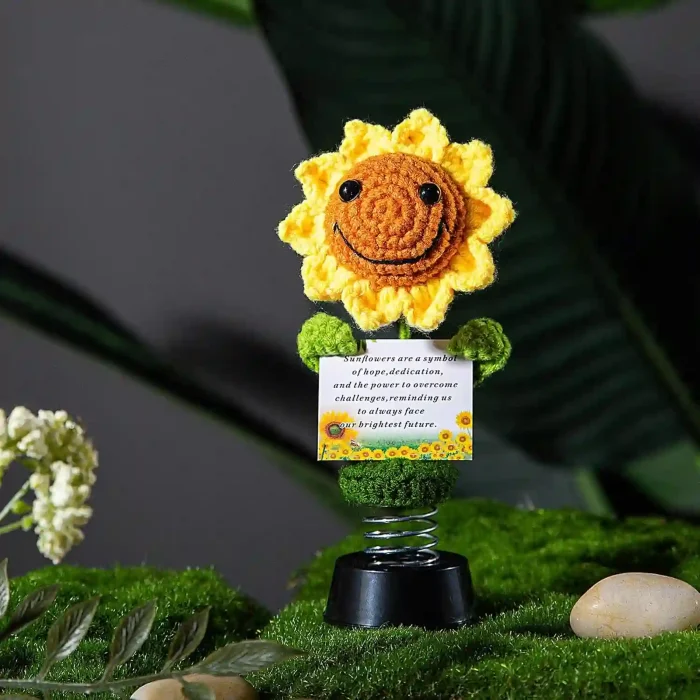 Handmade Sunflowers Hippie Bobblehead - Car Dashboard Decor for Women, Positive Gift Idea