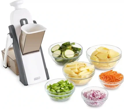 DASH Safe Slice® Mandoline Slicer with adjustable thickness and 30+ slicing options for vegetables in grey