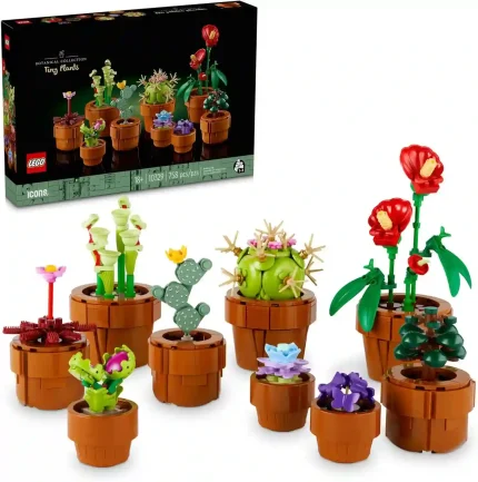 LEGO Icons Tiny Plants Building Set with 9 miniature plants in terracotta-colored pots, part of the Botanical Collection for adults