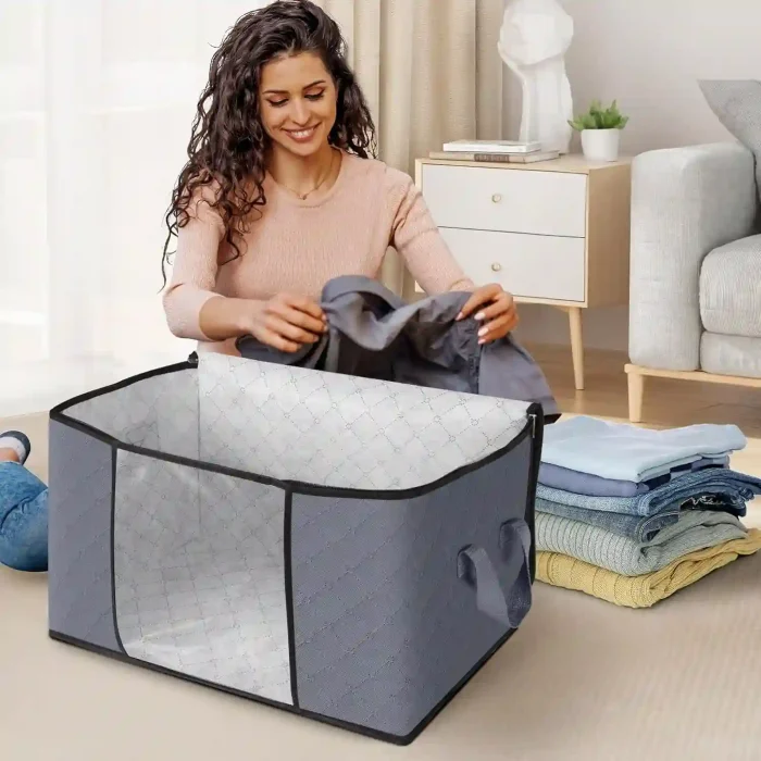 Foldable Clothes Storage Bags with Handles and Clear Windows – 6-Pack, Grey