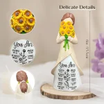 Inspirational hand-painted resin figurine with sunflower bouquet, perfect gift for her, 5.9-inch tabletop decoration