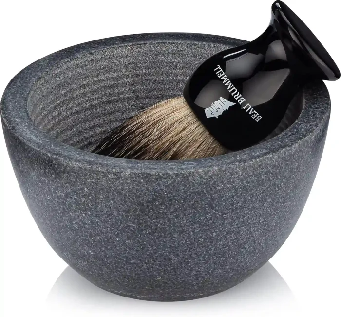 Beau Brummell Marble Shaving Soap Bowl - Handmade Natural Black Marble with Grooves for Rich Lather