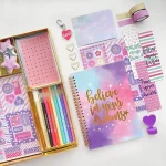 DIY Journal Kit for Girls with stickers, colorful pens, glitter tapes, and a 60-page spiral journal – perfect creative gift